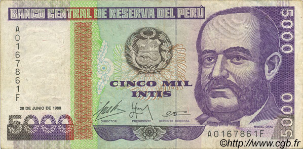 5000 Intis PERU  1988 P.138 BB