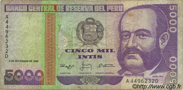 5000 Intis PERU  1988 P.139 F