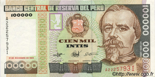 100000 Intis PERU  1989 P.145 FDC