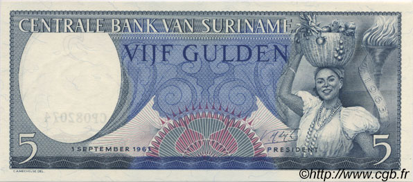 5 Gulden SURINAM  1963 P.120b ST