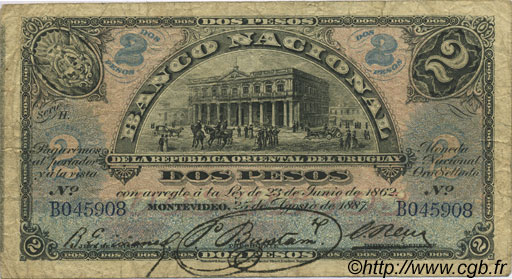 2 Pesos URUGUAY  1887 P.A091a RC+