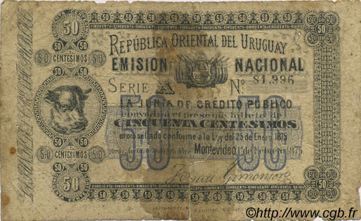 50 Centesimos URUGUAY  1875 P.A117 SGE