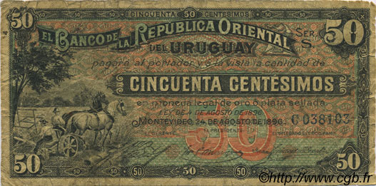 50 Centesimos URUGUAY  1896 P.002a VG