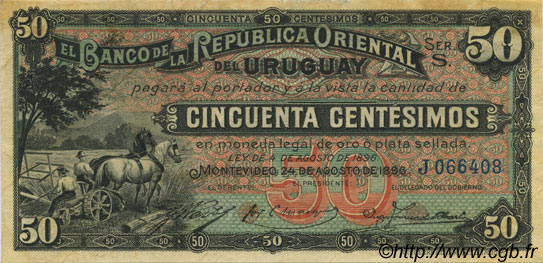 50 Centesimos URUGUAY  1896 P.002a XF+