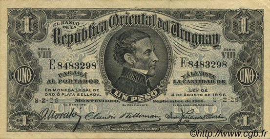 1 Peso URUGUAY  1926 P.009b VZ