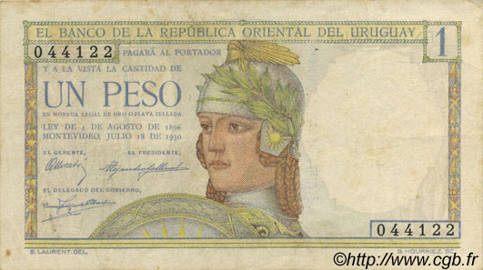 1 Peso URUGUAY  1930 P.017a MBC