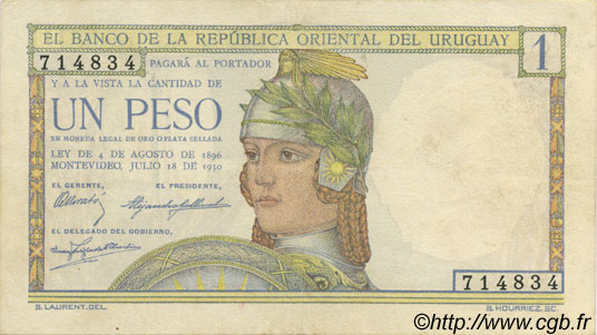 1 Peso URUGUAY  1930 P.017a EBC+