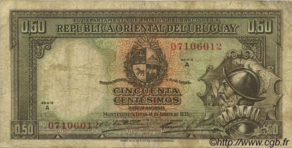 50 Centesimos URUGUAY  1935 P.027a RC+