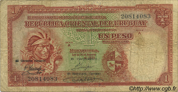 1 Peso URUGUAY  1935 P.028c G