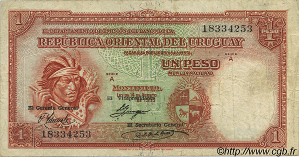 1 Peso URUGUAY  1935 P.028c fSS