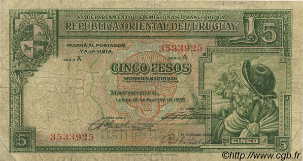 5 Pesos URUGUAY  1935 P.029a RC