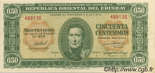 50 Centesimos URUGUAY  1939 P.034 SPL