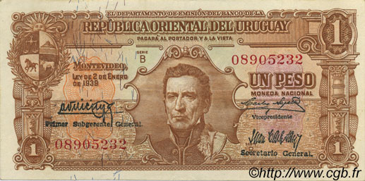 1 Peso URUGUAY  1939 P.035a VZ+