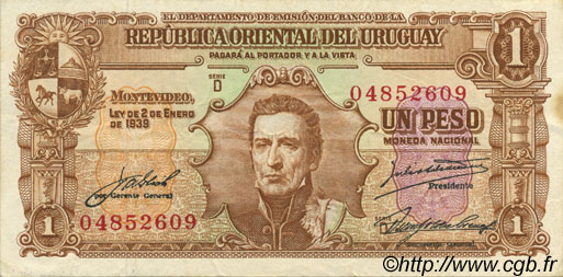 1 Peso URUGUAY  1939 P.035c VF+