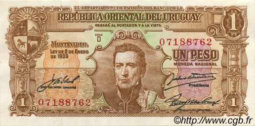 1 Peso URUGUAY  1939 P.035c AU