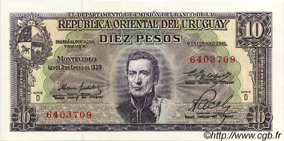 10 Pesos URUGUAY  1939 P.037d FDC