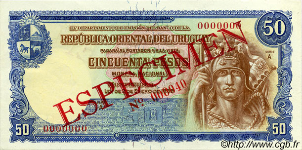 50 Pesos Spécimen URUGUAY  1939 P.038s FDC