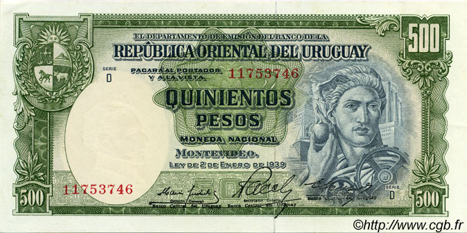 500 Pesos URUGUAY  1967 P.044b q.FDC