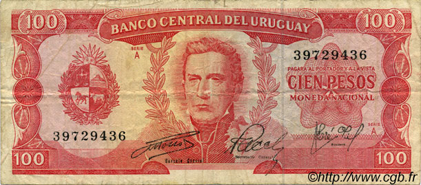 100 Pesos URUGUAY  1967 P.047a S