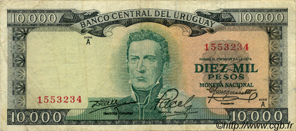 10000 Pesos URUGUAY  1967 P.051b MBC