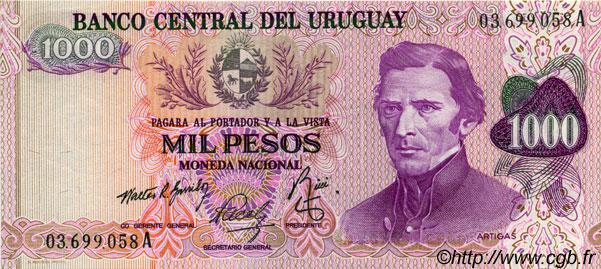 1000 Pesos URUGUAY  1974 P.052 SC
