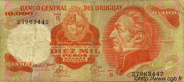10000 Pesos URUGUAY  1974 P.053b q.MB
