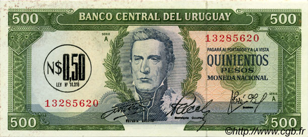 0,5 Nuevo Pesos sur 500 Pesos URUGUAY  1975 P.054 XF