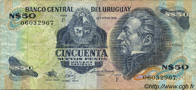50 Nuevos Pesos URUGUAY  1988 P.061A F-