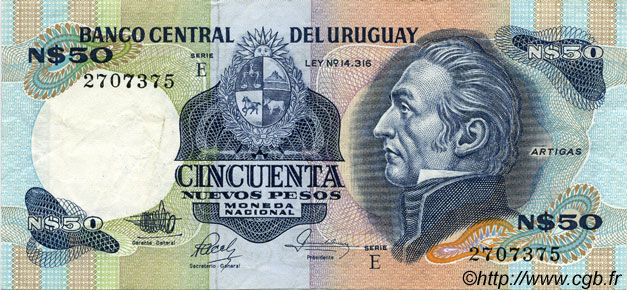 50 Nuevos Pesos URUGUAY  1987 P.061d XF