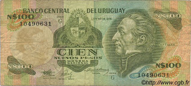 100 Nuevos Pesos URUGUAY  1987 P.062A TB