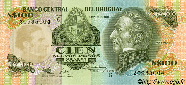 100 Nuevos Pesos URUGUAY  1987 P.062A SC