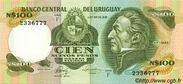 100 Nuevos Pesos URUGUAY  1986 P.062c XF