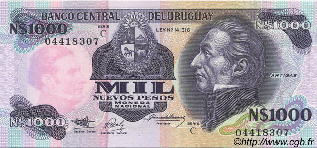 1000 Nuevos Pesos URUGUAY  1991 P.064Aa UNC-