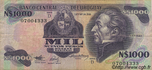 1000 Nuevos Pesos URUGUAY  1992 P.064Ab B