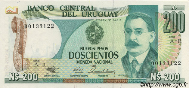200 Nuevos Pesos URUGUAY  1986 P.066 UNC