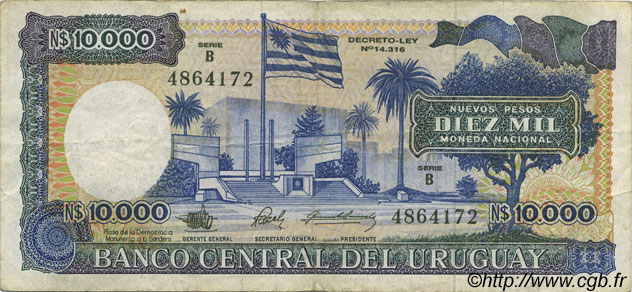 10000 Nuevos Pesos URUGUAY  1987 P.067b SS