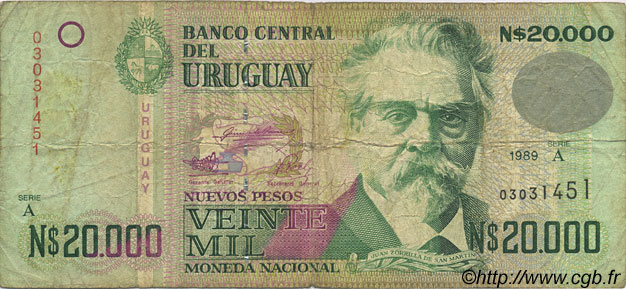 20000 Nuevos Pesos URUGUAY  1989 P.069a F