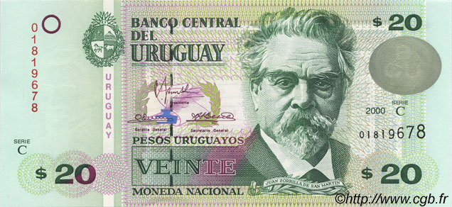 20 Pesos Uruguayos URUGUAY  2000 P.083a UNC