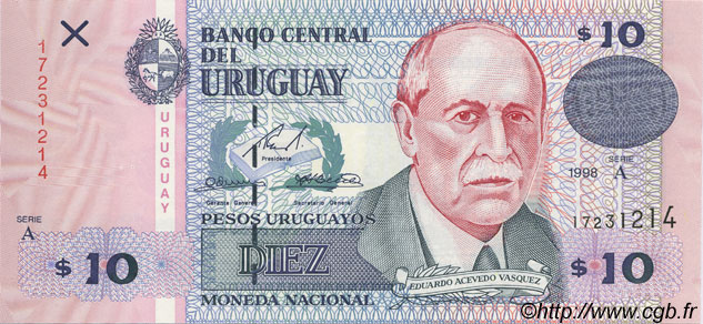 10 Pesos Uruguayos URUGUAY  1998 P.081a NEUF