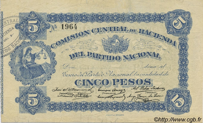 5 Pesos URUGUAY  1921 PS.--- XF
