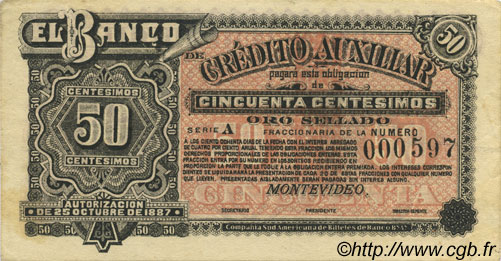 50 Centesimos Non émis URUGUAY  1888 PS.162r AU