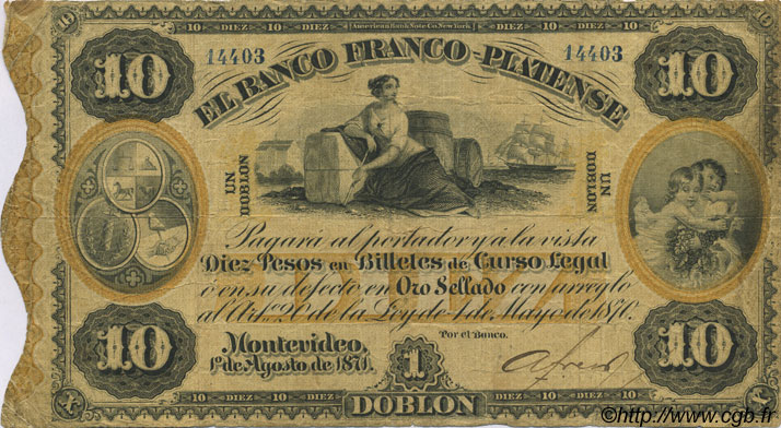 10 Pesos URUGUAY  1871 PS.172a fSS