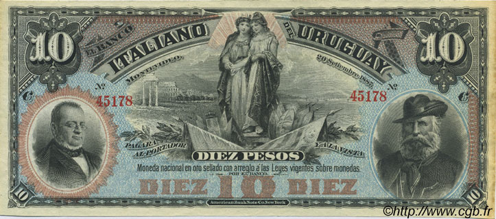 10 Pesos Non émis URUGUAY  1887 PS.212r EBC+