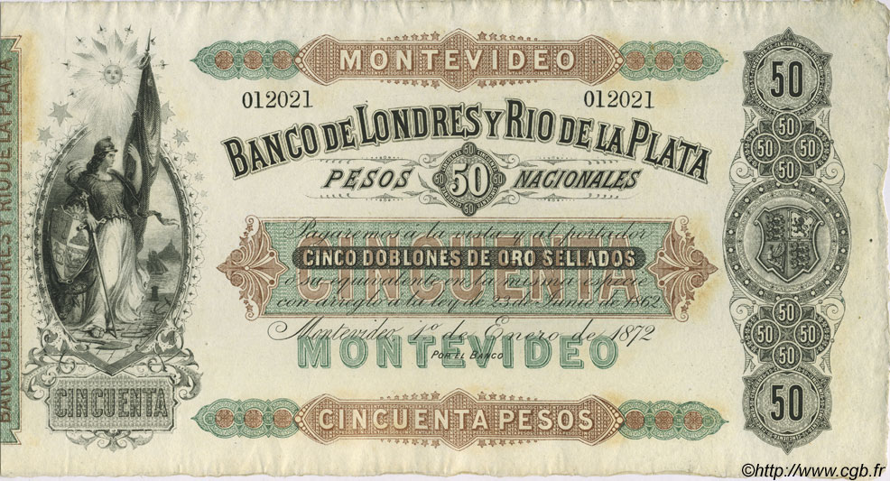50 Pesos Non émis URUGUAY  1872 PS.238r XF
