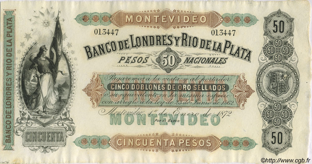 50 Pesos Non émis URUGUAY  1872 PS.238r fST