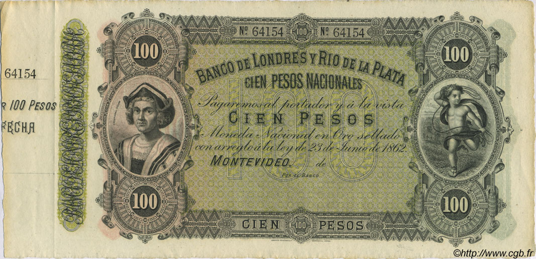 100 Pesos Non émis URUGUAY  1883 PS.245r fST