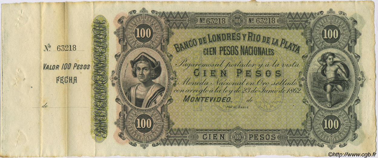 100 Pesos Non émis URUGUAY  1883 PS.245r SPL