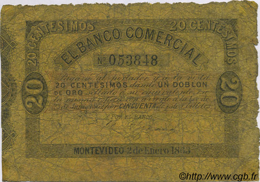 20 Centesimos URUGUAY  1863 PS.261 MC