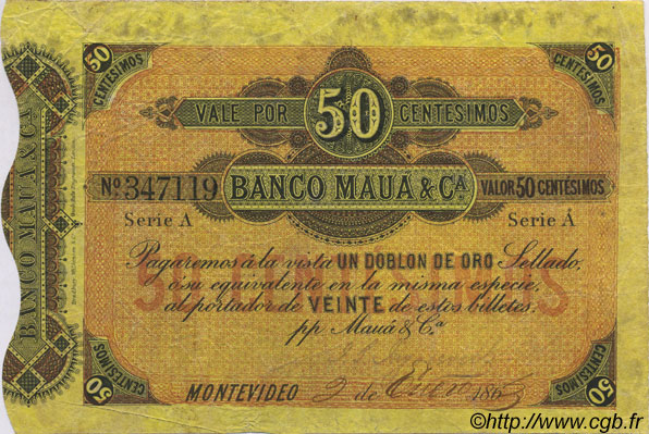 50 Centesimos URUGUAY  1863 PS.262a VF-