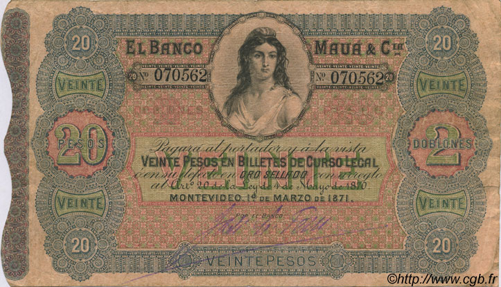 20 Pesos URUGUAY  1871 PS.292 BC
